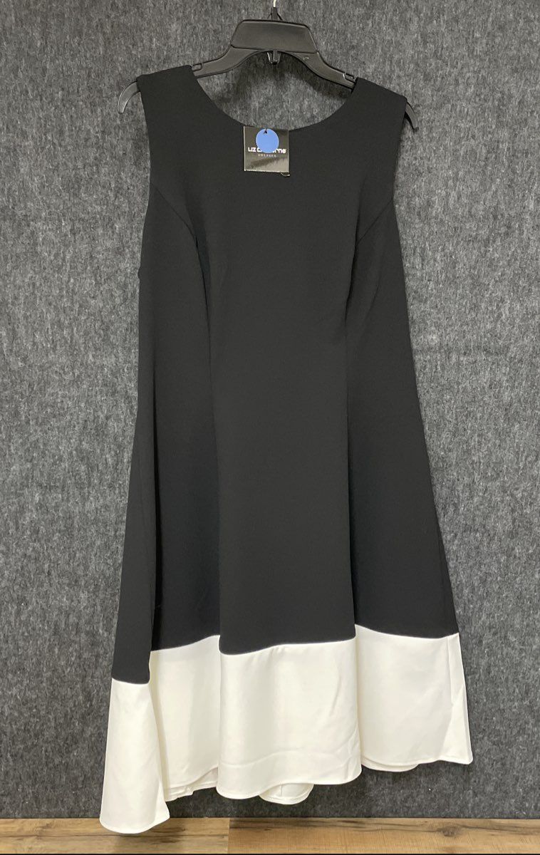 Liz Claiborne Women's Black White Colorblock Sleeveless Round Neck Dress Sz 14