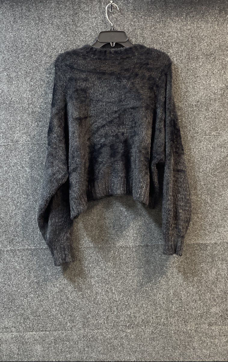 American Eagle Women's Black Fuzzy Shaggy Knit Crewneck Sweater Size L