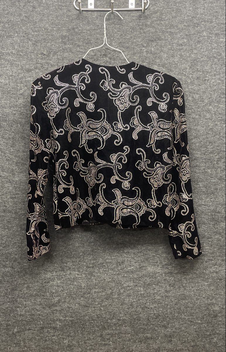 Vintage 90s Norton McNaughton Petite Velvet Paisley Evening Jacket Sz 10