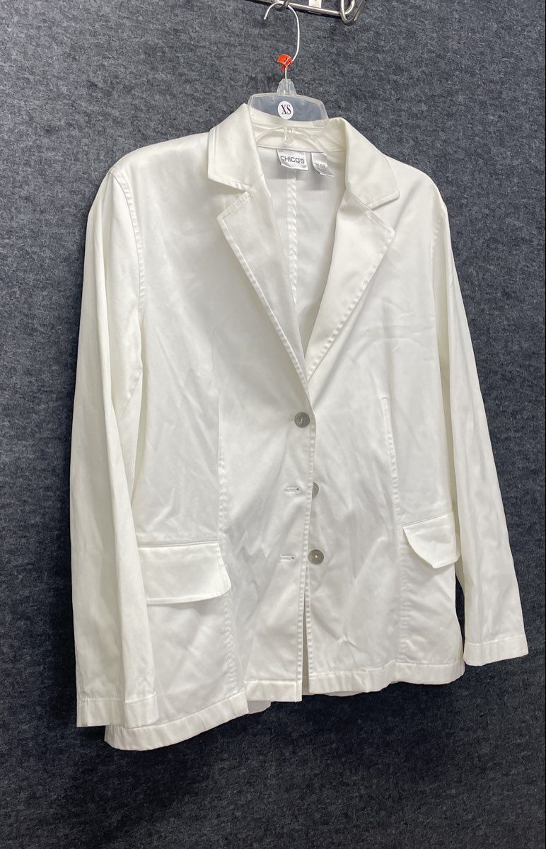 Chico's Women's White Cotton Stretch Single Breasted Blazer Jacket Size 1