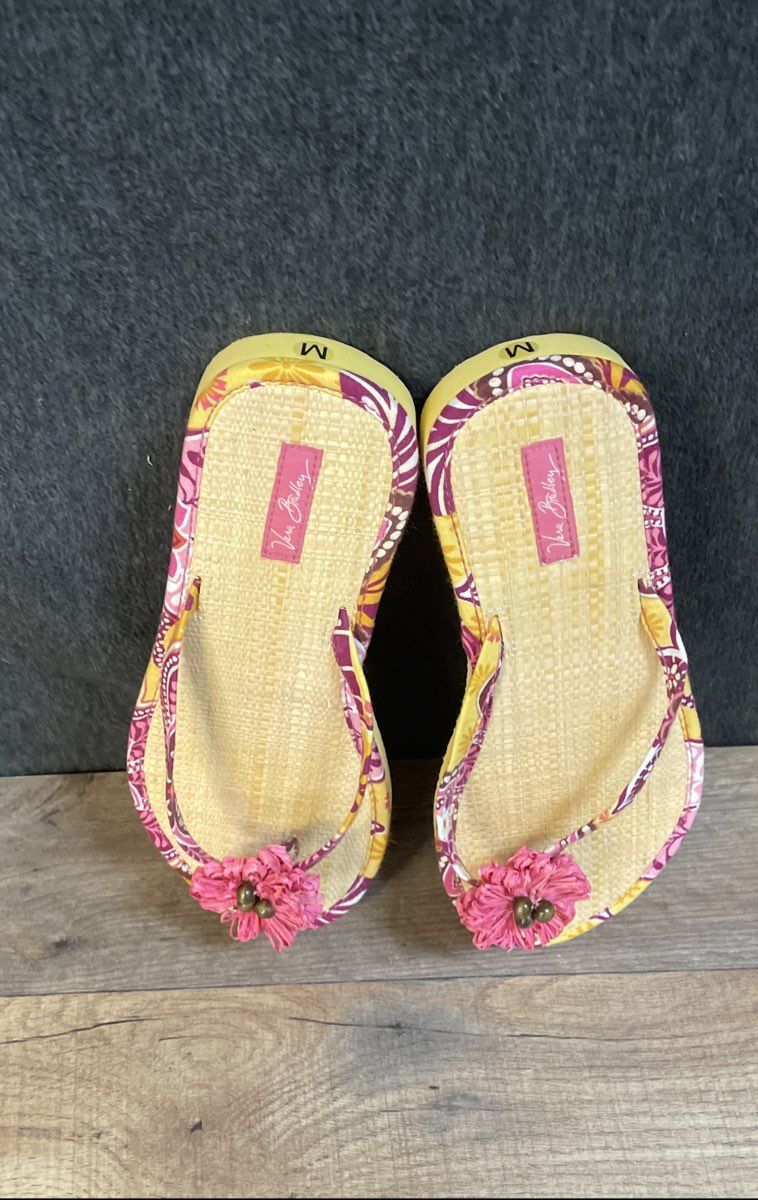 Vera Bradley Paisley Floral Raffia Flower Thong Sandals Flip Flops Size M