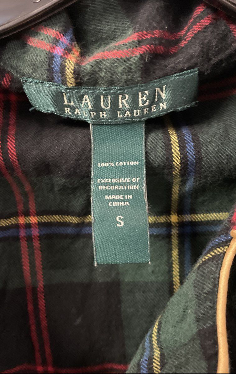 Lauren Ralph Lauren Women's Green Plaid Cotton Pajama Set Crest Sz S
