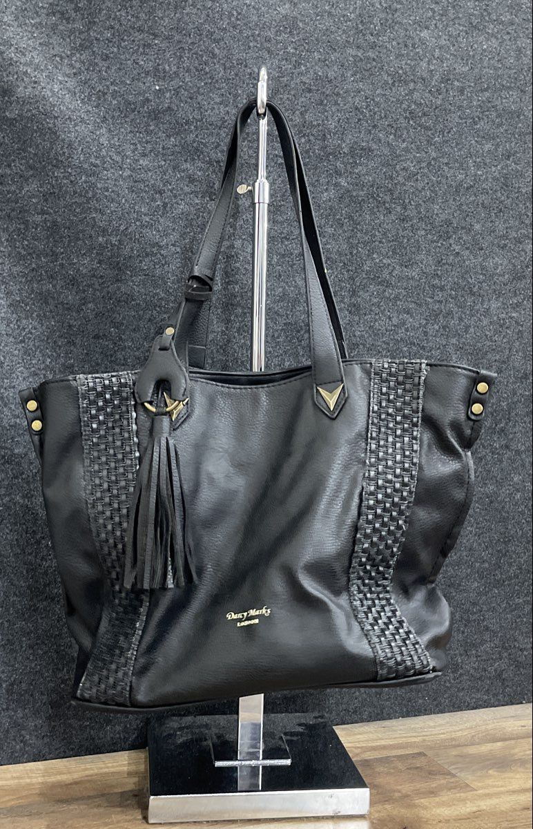 Darcy Marks London Black Leather Large Woven Tote Bag Tassel Shoulder Purse