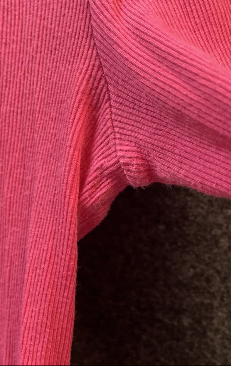 Tory Burch Women's Pink Ribbed Knit 3/4 Sleeve Geometric Trim Split Neck Top S
