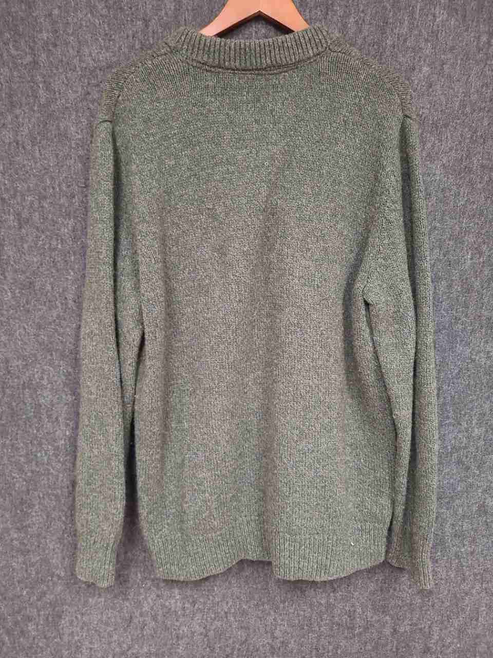 Eddie Bauer Men's Henley Sweater Green Cotton Wool Blend Ribbed Mock Neck XL