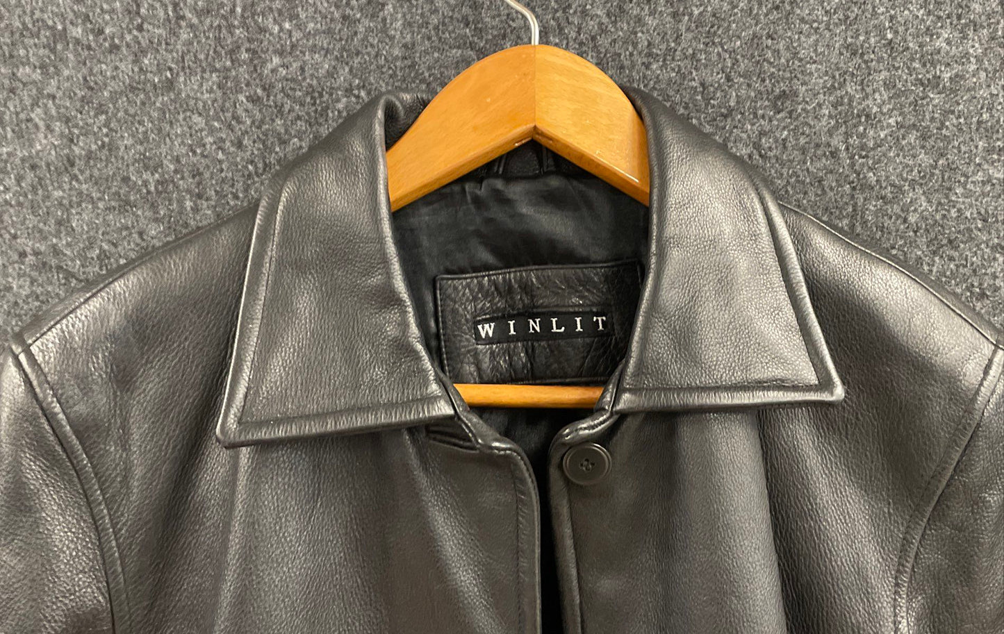 Vintage 90s Winlit Women's Black Leather Button Front Car Coat Jacket Sz S