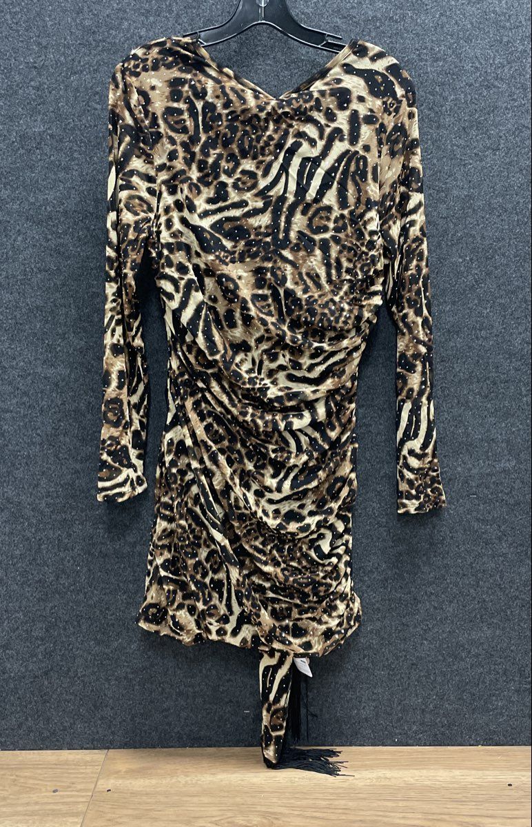 Fashion Nova Women's Reese Rhinestone Mesh Mini Dress Leopard Brown Sz XL NWT