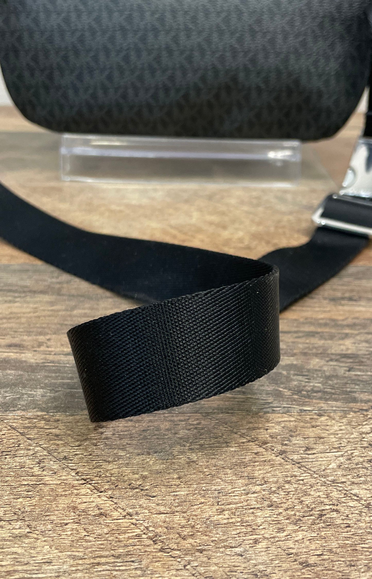 Michael Kors Black Grey Signature Logo MK Belt Bag Crossbody Silver Hardware