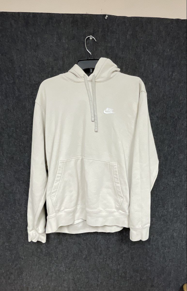 Nike Men's Club Fleece Pullover Hoodie Sweatshirt Cream Off-White Logo Sz L
