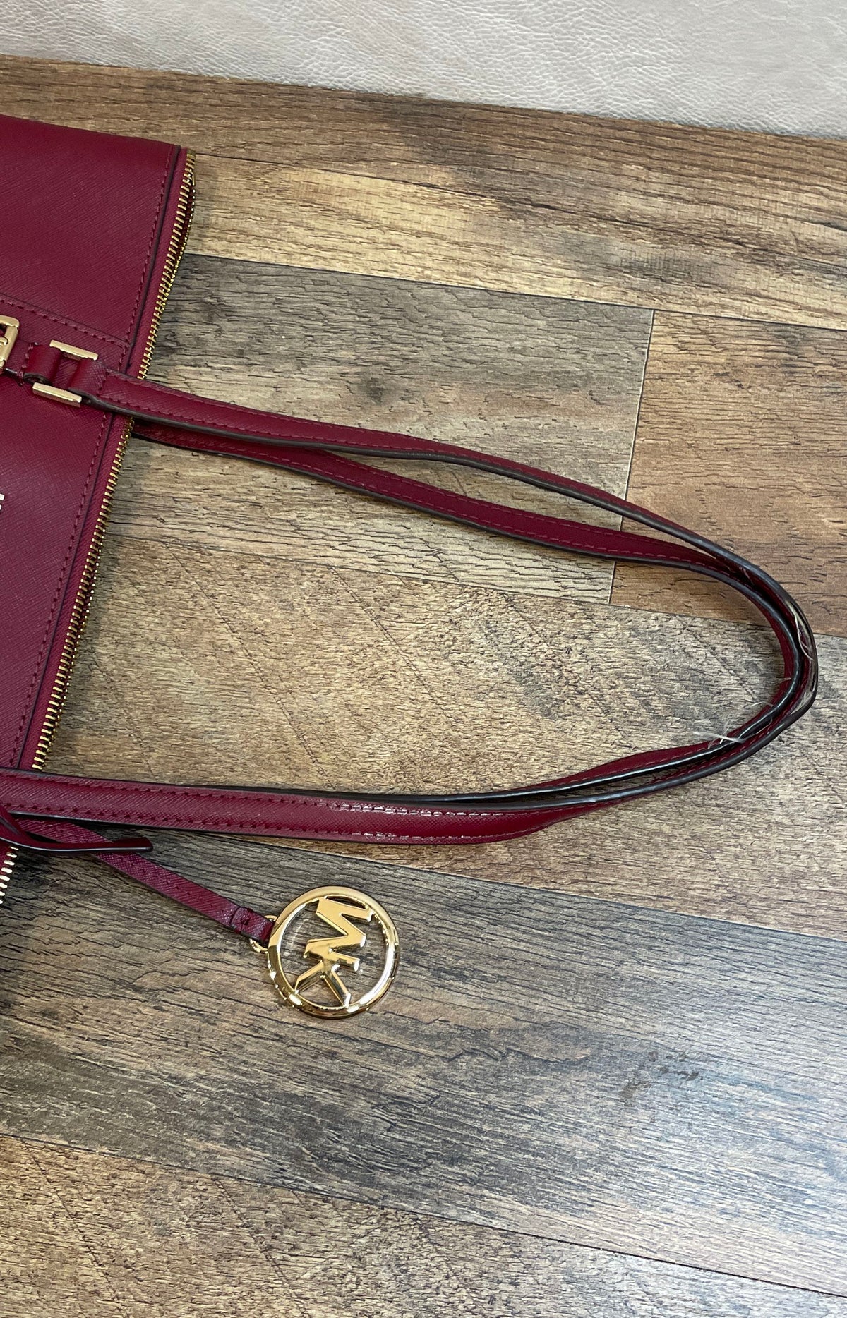Michael Kors Burgundy Saffiano Leather Jet Set Tote Bag Gold Hardware