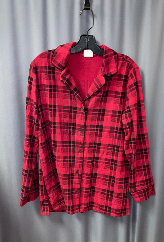 Soma Women's Pajama Top Red Black Plaid Long Sleeve Button Up Shirt Size M