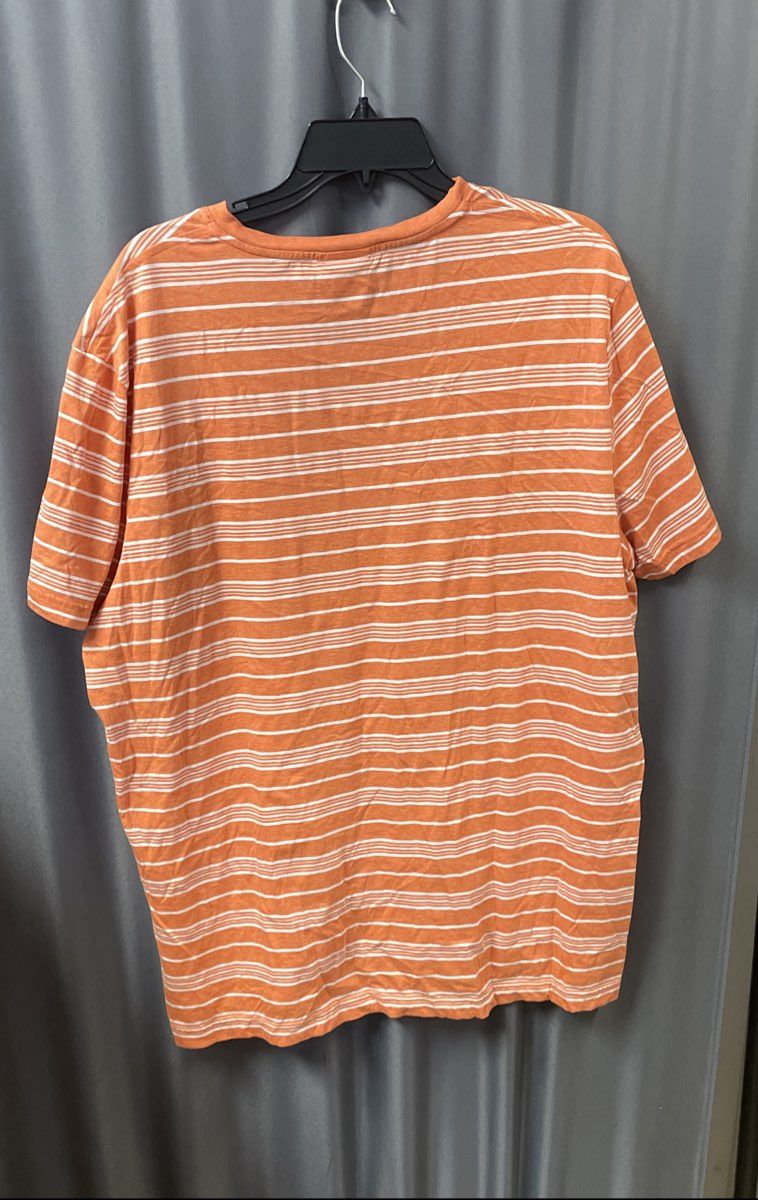 Lacoste Men's Orange White Striped V-Neck Regular Fit Cotton T-Shirt Size 8