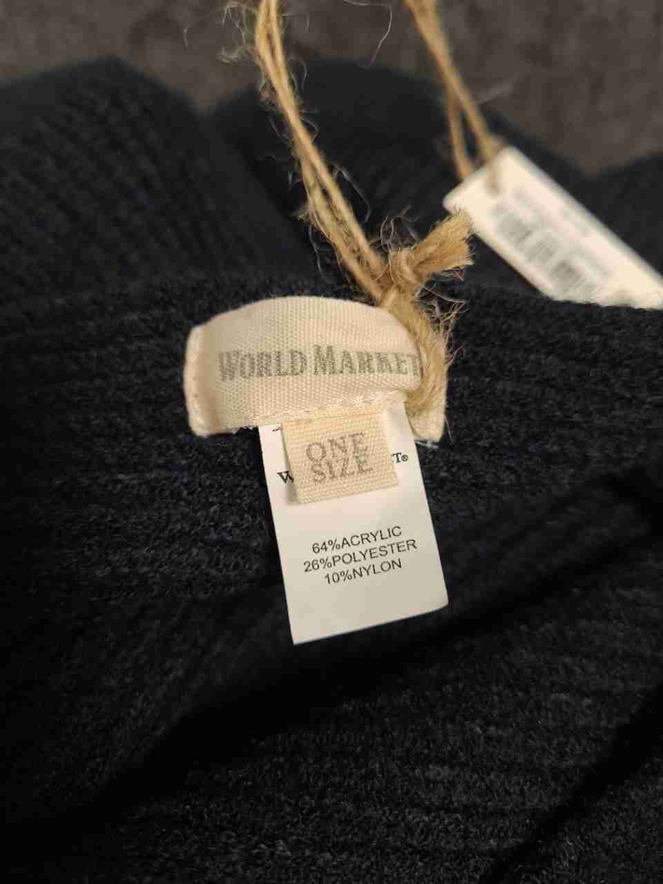 World Market Women's Navy Blue Ribbed Cropped Balloon Sleeve Sweater NWT OS