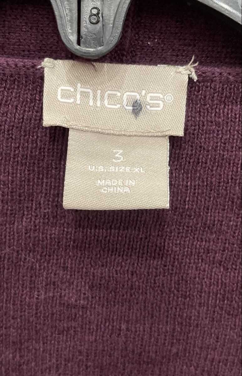 Chico's Women's Purple Open Front Cardigan Mixed Media Paisley Back Sz 3 XL