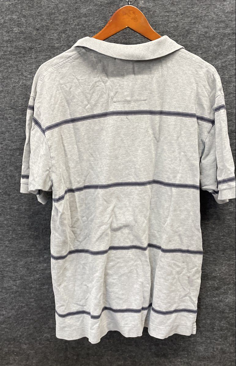 Nautica Men's Grey Blue Striped Short Sleeve Pique Cotton Polo Shirt Size L