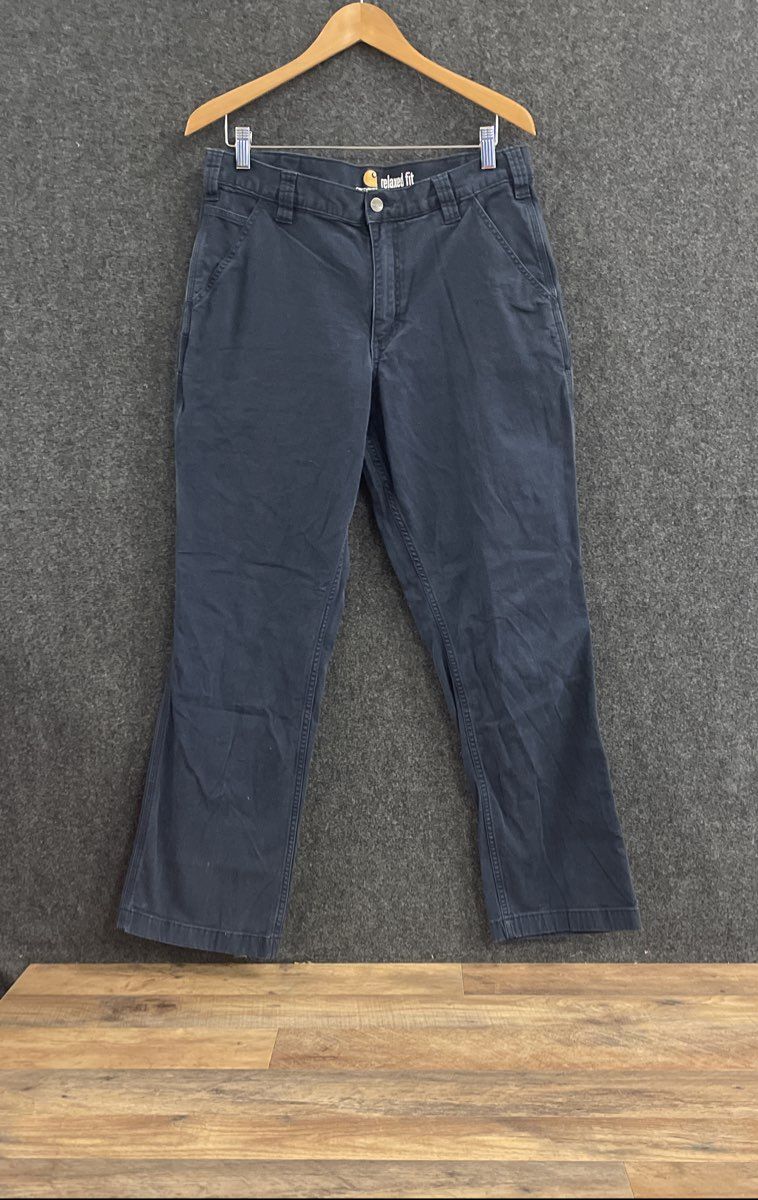 Carhartt Men's Navy Blue Relaxed Fit Canvas Work Utility Pants 34x32