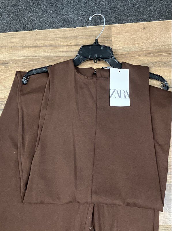 Zara Women's Brown 100% Cotton Wide Leg Sleeveless Jumpsuit Sz XS NWT