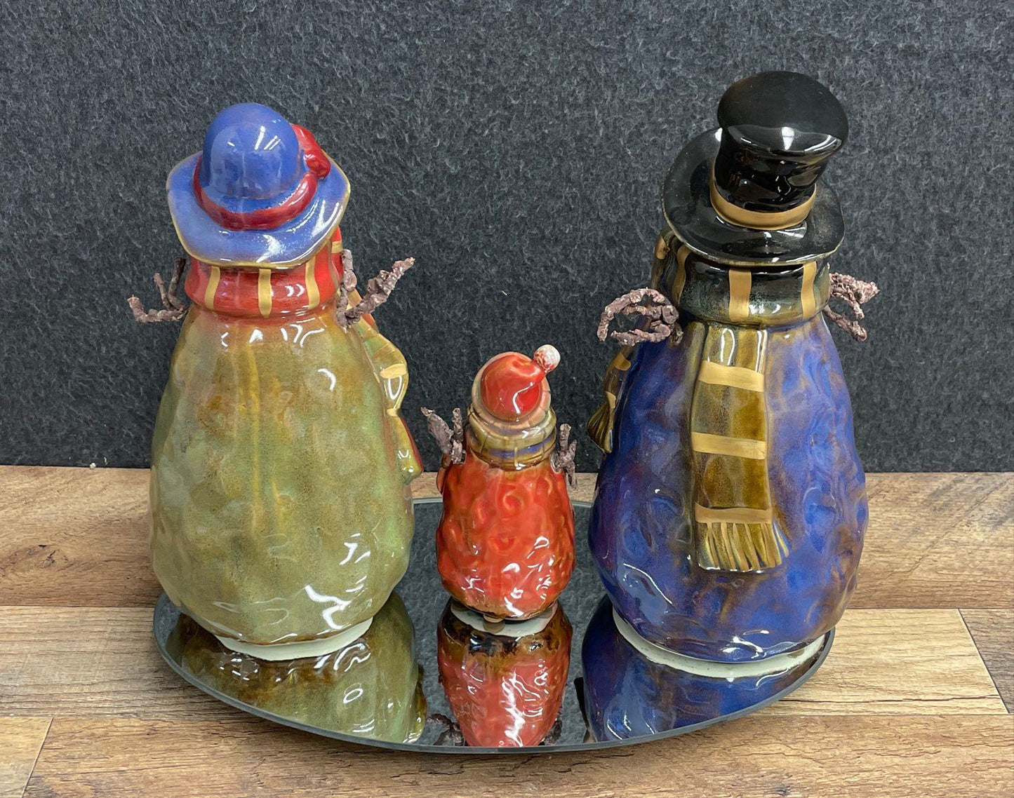 Ceramic Snowman Figurine Lot of 3 Hand-Painted Holiday Winter Decor