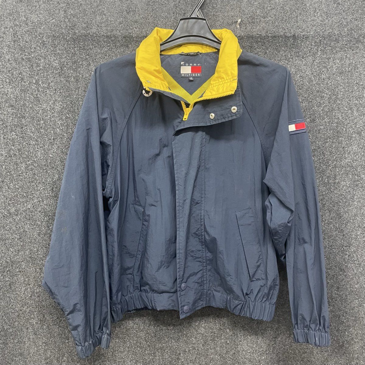 Vintage 90s Tommy Hilfiger Navy Yellow Big Logo Sailing Jacket Windbreaker Sz S
