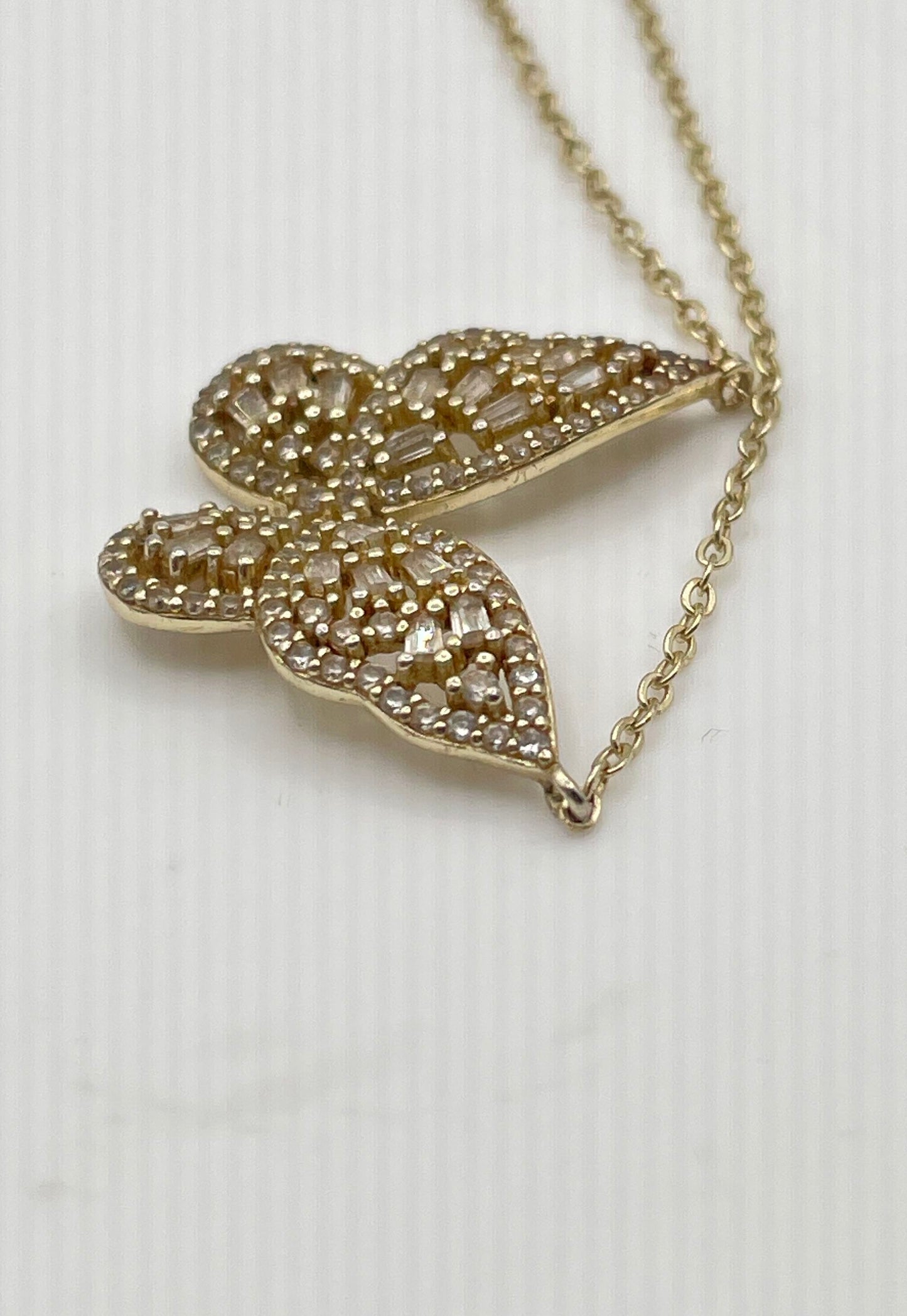 925 Sterling Silver Gold-Tone w/ CZ Accents Butterfly Necklace 3g