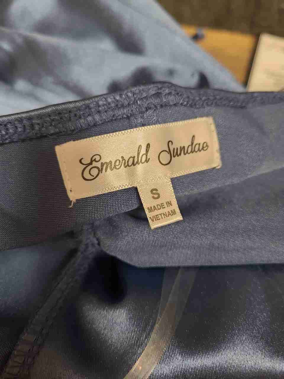 Emerald Sundae Women's Blue Cowl Neck Satin Ruched Mini Dress Sz S NWT