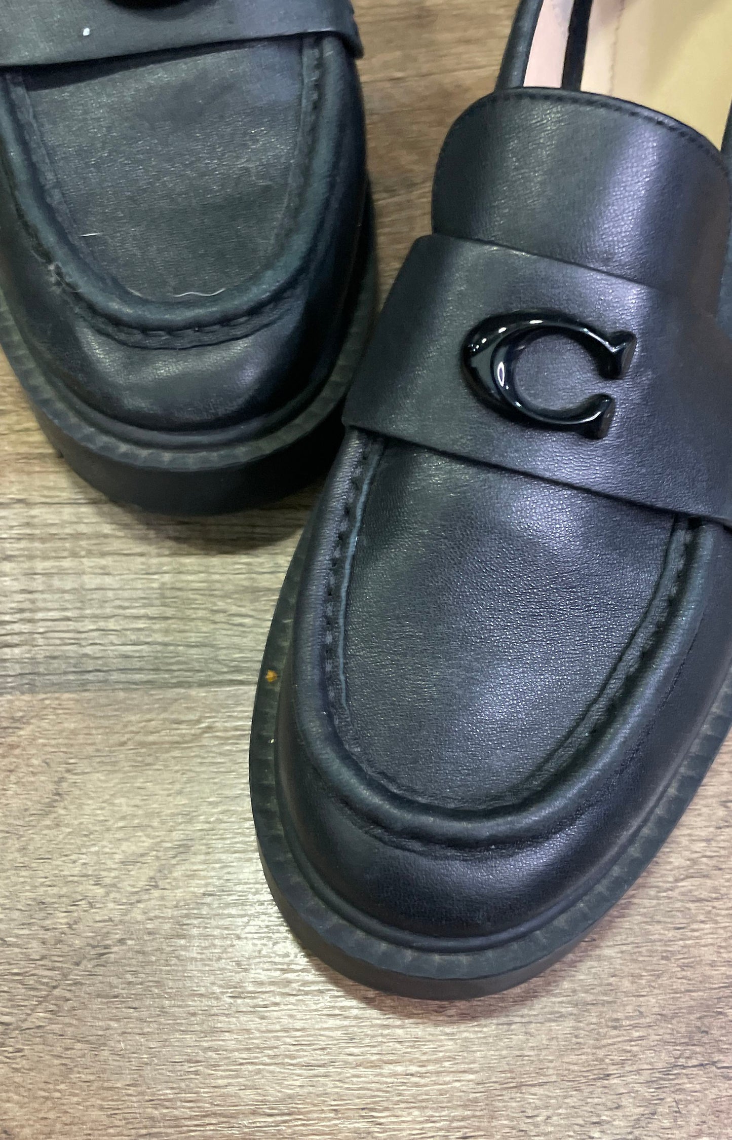 Coach Leah Black Leather Platform Lug Sole Loafers Women's Size 6.5B