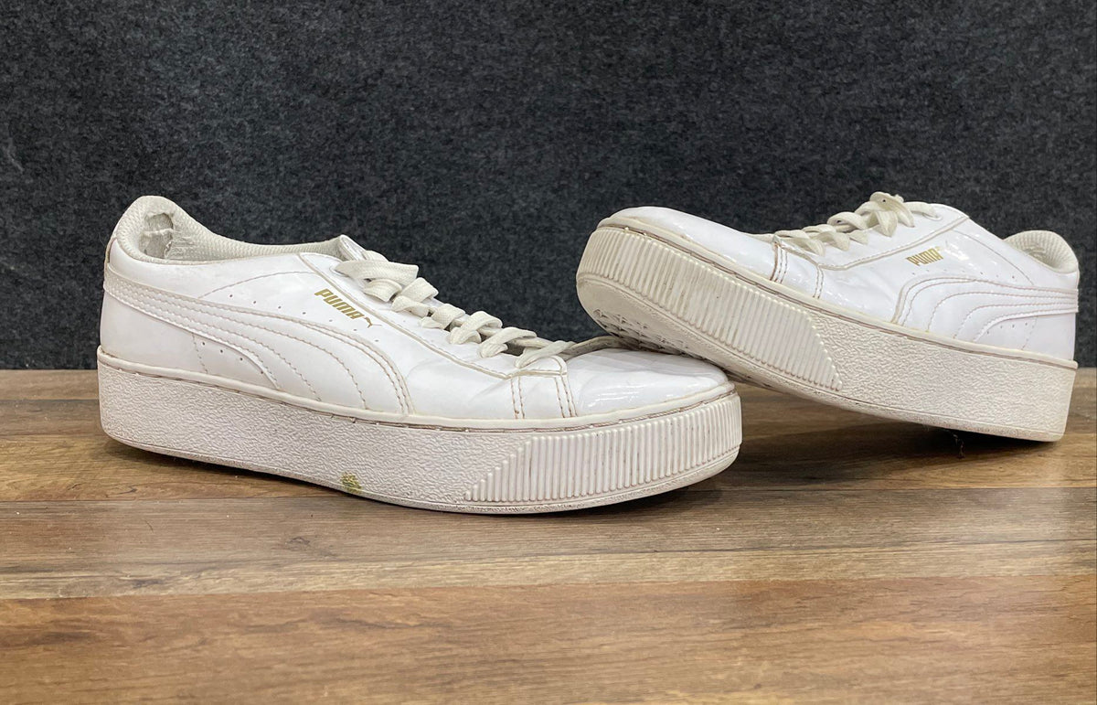 Puma Vikky Stacked L White Gold Platform Sneakers Women's Size 8.5