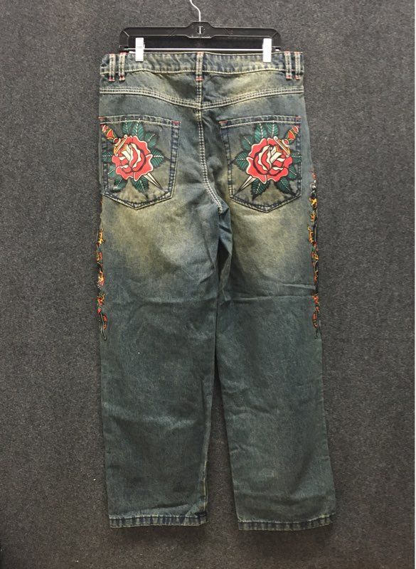 Ninth Hall Girls Idle Jeans Blue Tattoo Graphic Panther Snake Rose Distressed 12