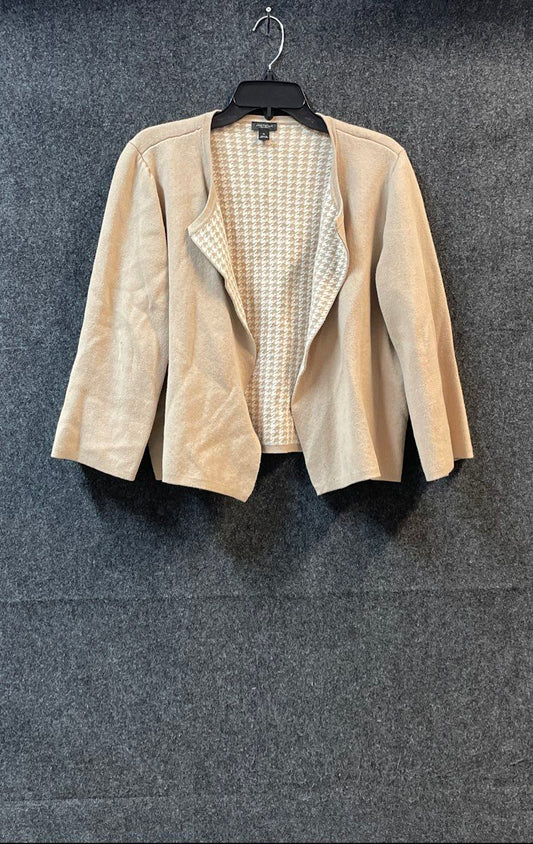 Ann Taylor Factory Women's Beige Houndstooth Open Front Cardigan Sweater Sz XL