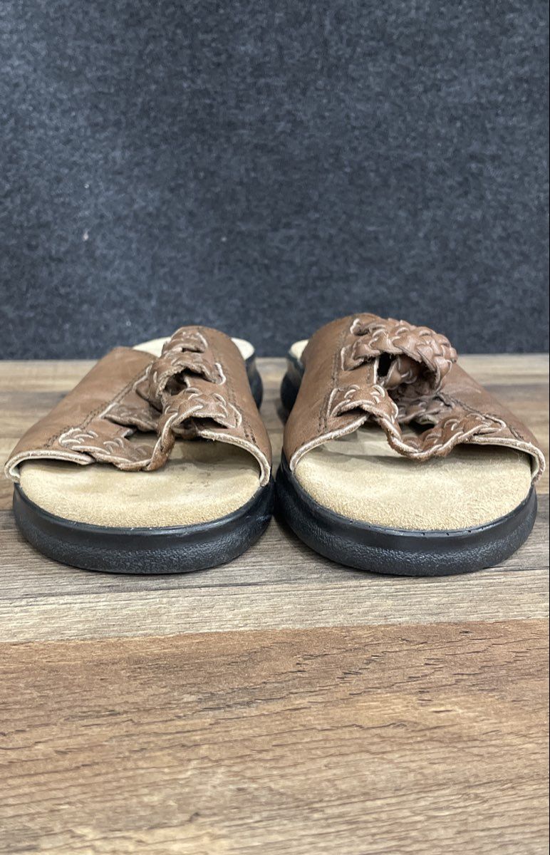 Country Lane Brown Braided Leather Open Toe Slide Sandals Women's Size 7.5 M