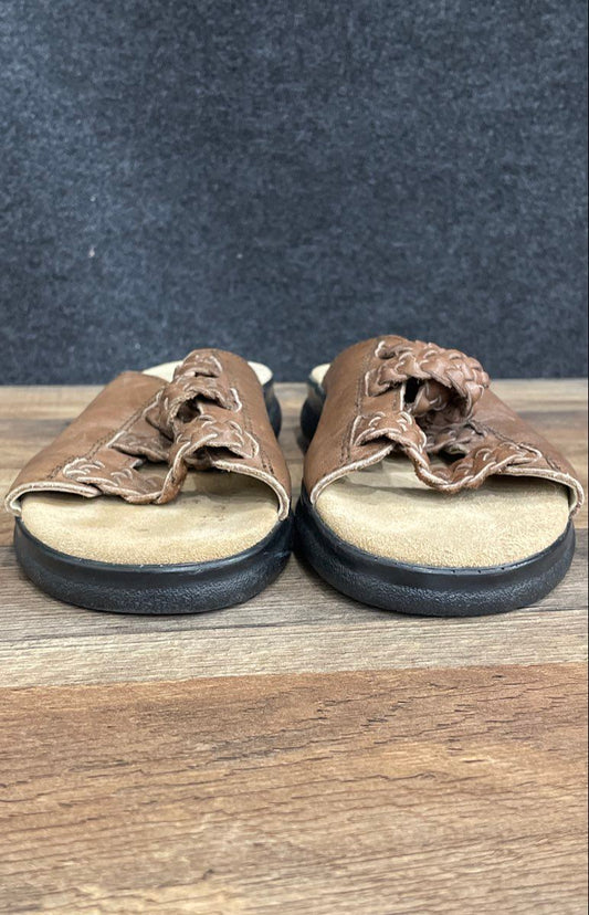 Country Lane Brown Braided Leather Open Toe Slide Sandals Women's Size 7.5 M