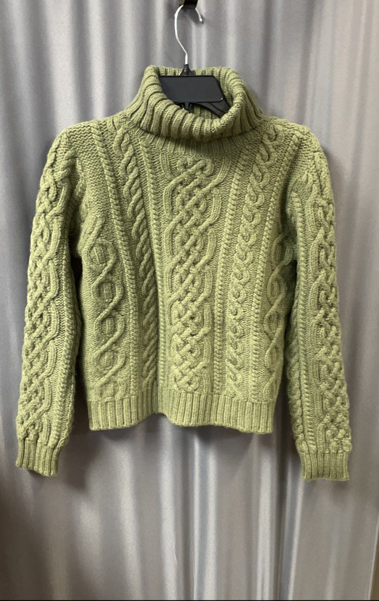 Paul James Men's Green Cable Knit Wool Turtleneck Sweater Made in England Sz S