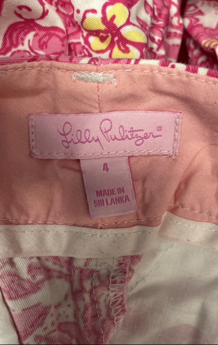 Lilly Pulitzer Women's Pink Seashell Lobster Print Cotton Ankle Pants Sz 4