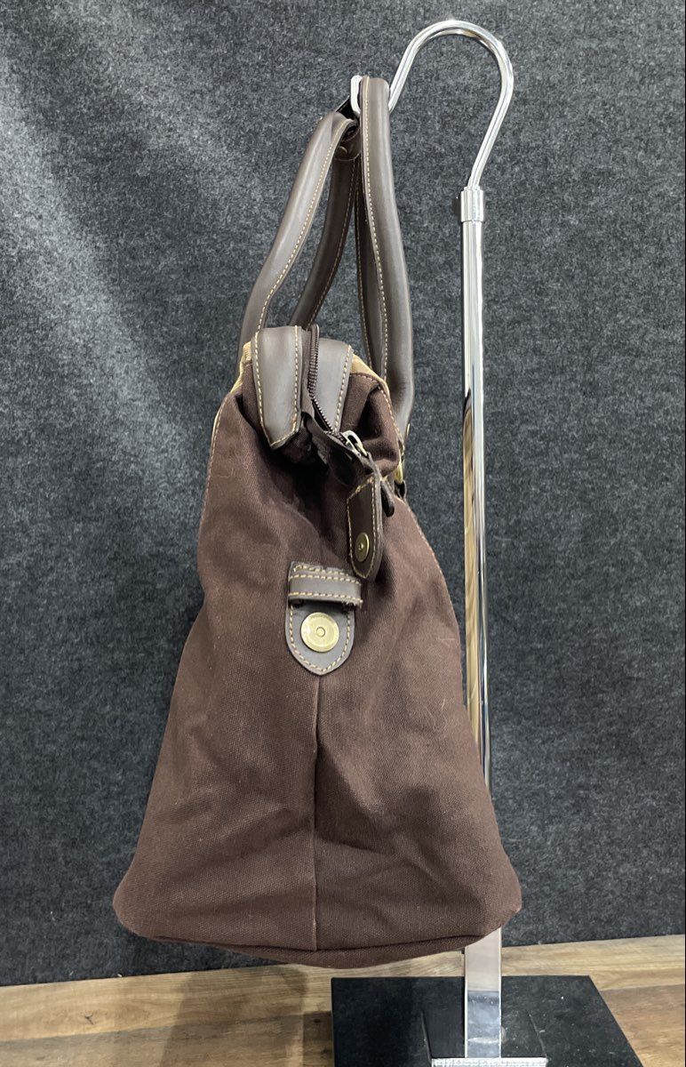 Eddie Bauer Brown Plaid Canvas Travel Weekender Satchel Bag Brass Hardware