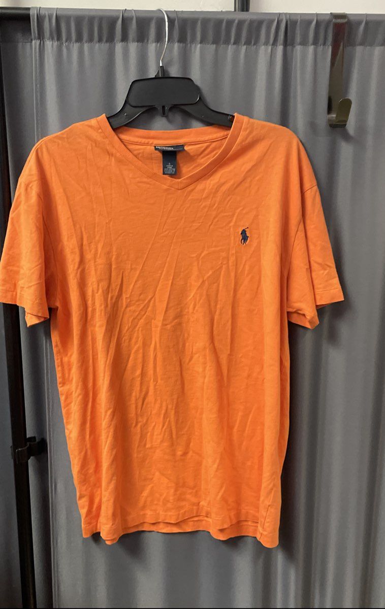 Polo Ralph Lauren Men's Orange V-Neck T-Shirt Lot of 2 Cotton Pony Logo Sz S