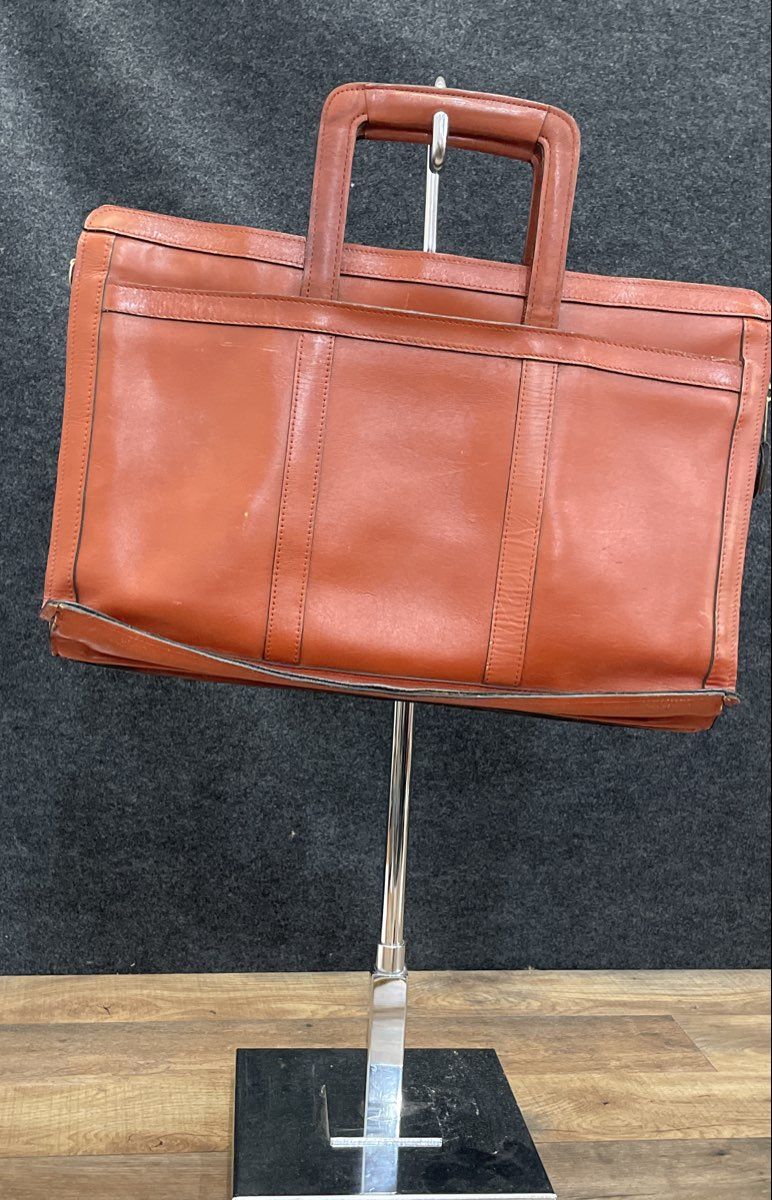 Vintage Brown Leather Document Briefcase Top Handle Slim Business Bag