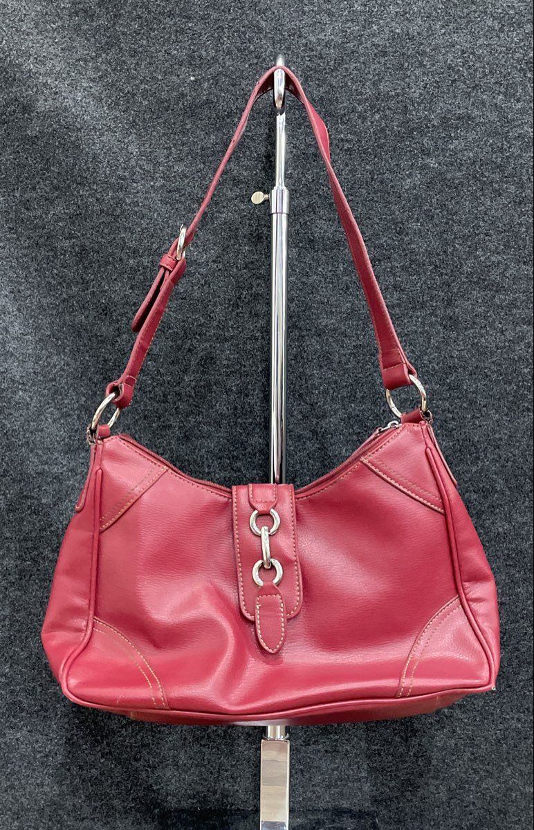 Croft & Barrow Red Leather Shoulder Bag Handbag Silver Hardware
