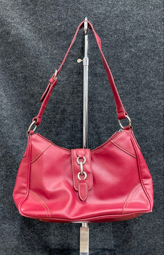 Croft & Barrow Red Leather Shoulder Bag Handbag Silver Hardware