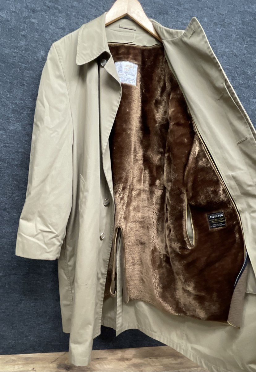 Vintage 80s London Fog Men's Tan Maincoat Trench Coat Zip-Out Liner Sz 42 Long
