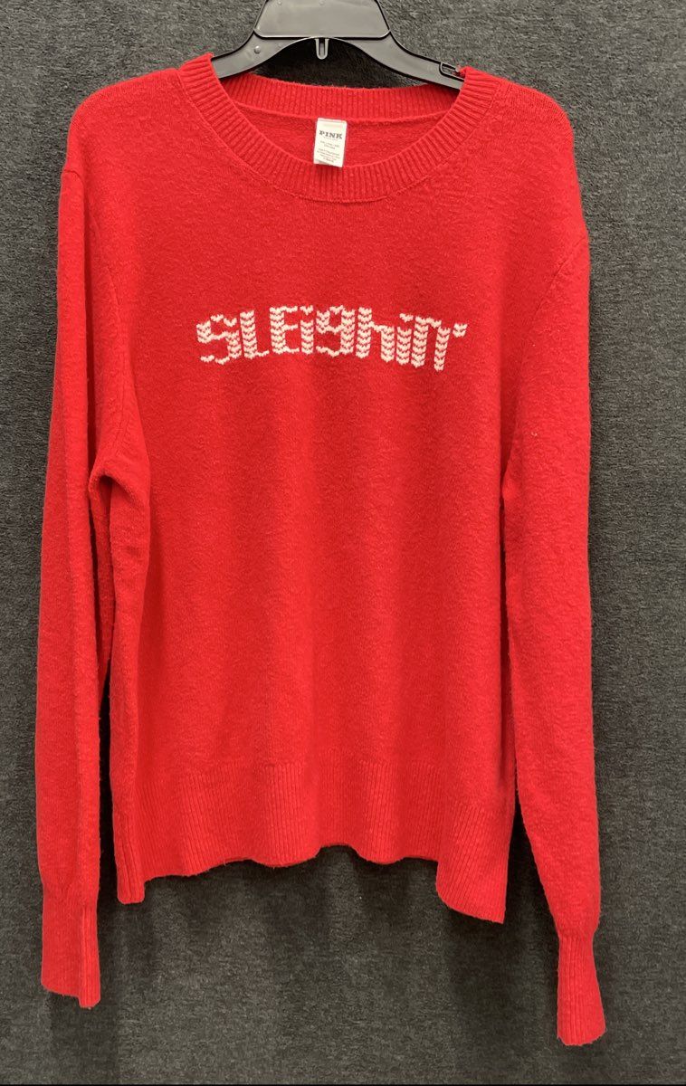 PINK Victoria's Secret Women's Red Christmas Sleighin' Graphic Sweater XXL NWT