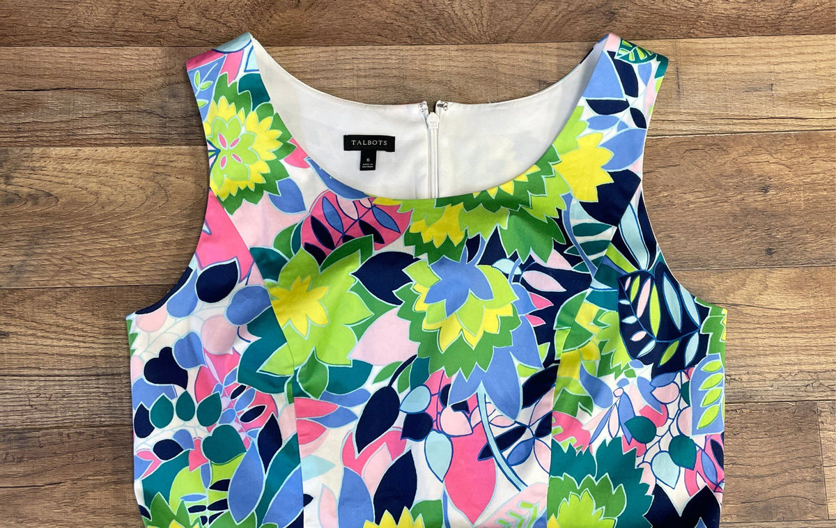 Talbots Women's Floral Sleeveless Cotton Blend Ruffle Hem Sheath Dress Sz 6