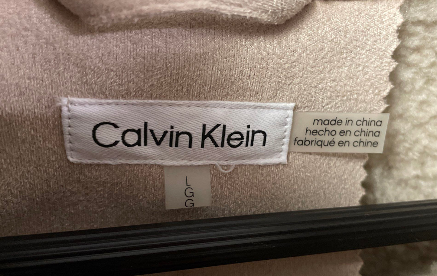 Calvin Klein Women's Faux Shearling Coat Cream Beige Suede Mid Length Sz L