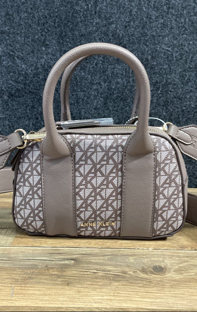 Anne Klein Mink Logo Mini Satchel Crossbody Bag Gold Hardware NWT