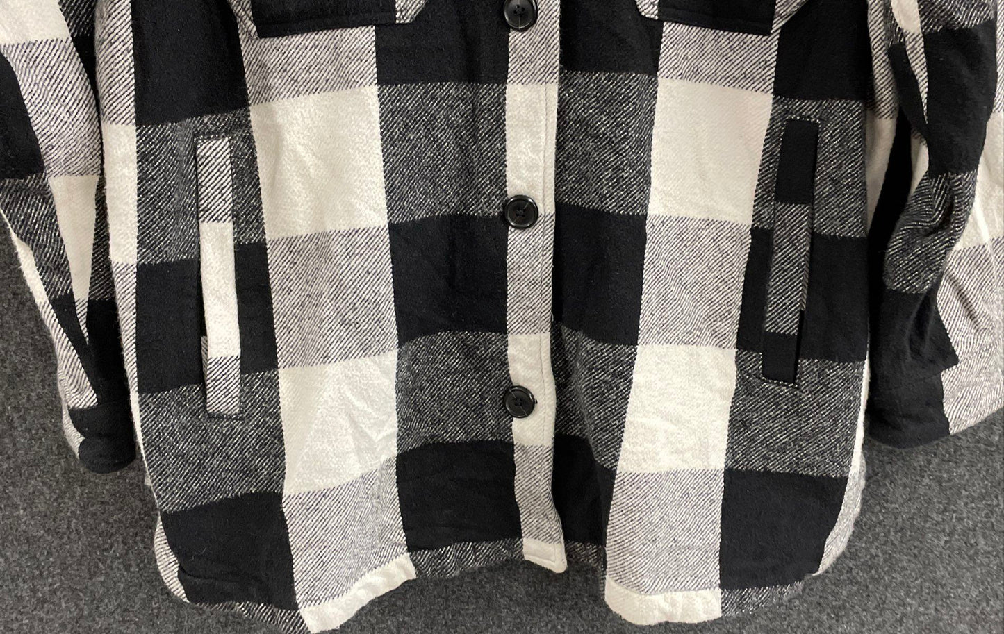 Lucky Brand Women's Black White Buffalo Plaid Flannel Shacket Shirt Jacket Sz M