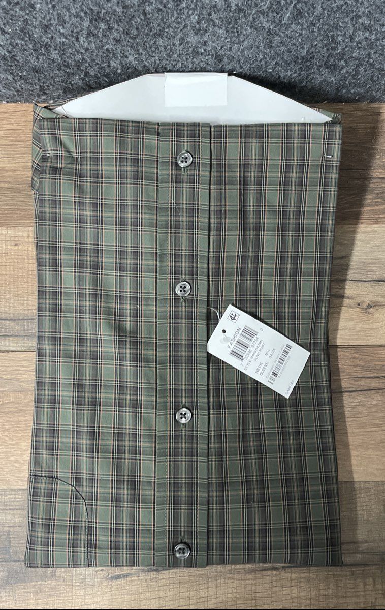Club Room Men's NWT Performance Plaid Dress Shirt Green Sz 16.5 34/35