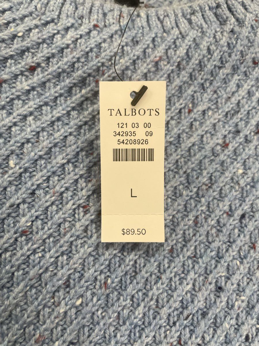 Talbots Women's Light Blue Speckled Shoulder Button Knit Sweater Size L NWT