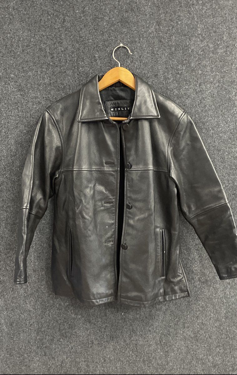 Vintage 90s Winlit Women's Black Leather Button Front Car Coat Jacket Sz S