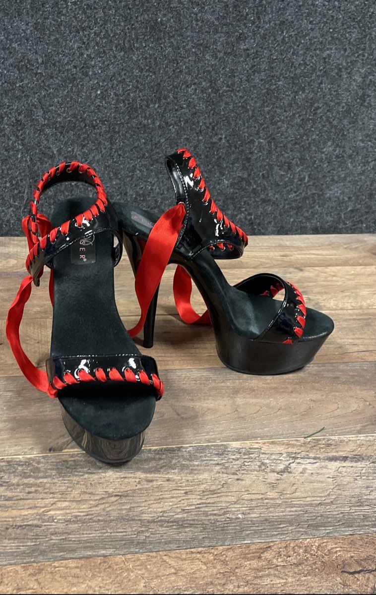 Pleaser Delight-615 Black Red Lace Up Platform Stiletto Heels Women's Size 9