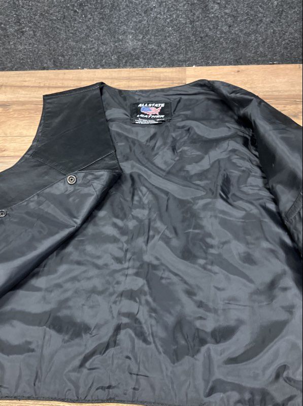Allstate Leather Men's Black Genuine Leather Snap Front Biker Vest Size 3XL