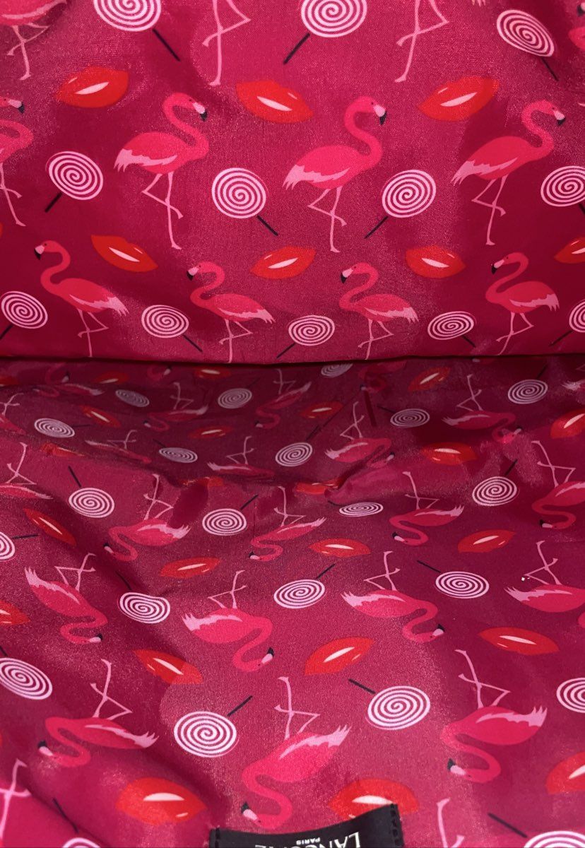 Lancome Paris Red Pink Colorblock Tote Bag Large Flamingo Print Lining